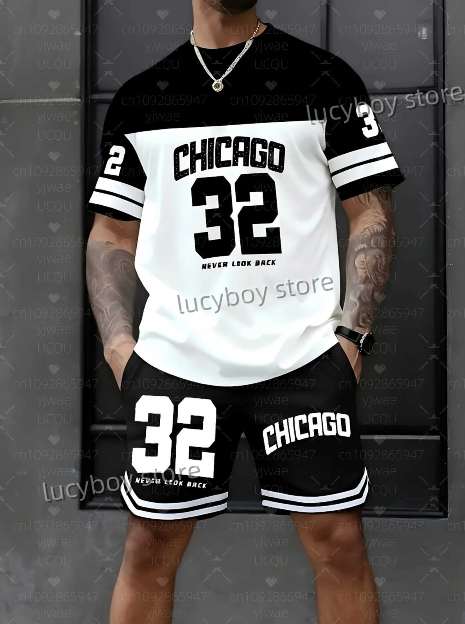 Summer Men number 32 Print Set Short Sleeve fooall t-shirt Shorts Set Adult Jogging Plus Size Tracksuit 2 Piece Set T260924