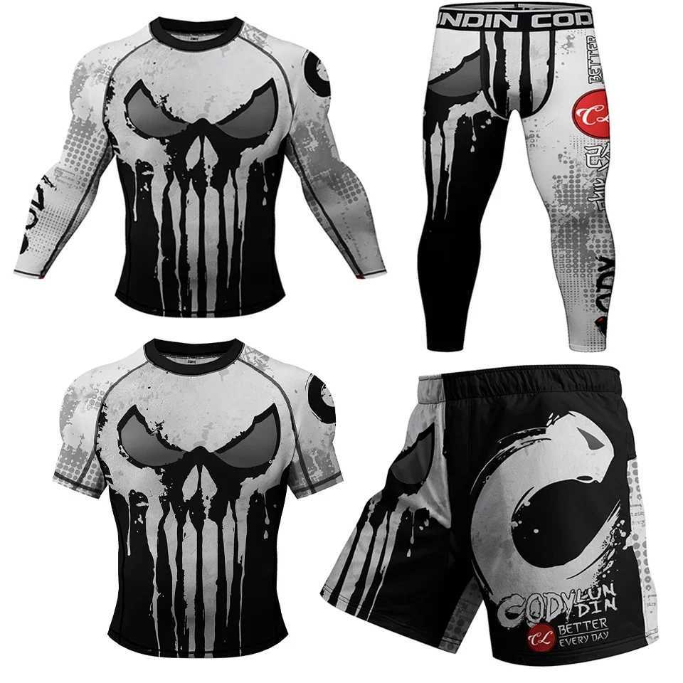 Jiu Jitsu Rashguard Men MMA Boxing T-shirt +Pant Sets Compression Rash Guard Sportswear Bjj Kickboxing Jerseys Muay Thai Shorts T260924