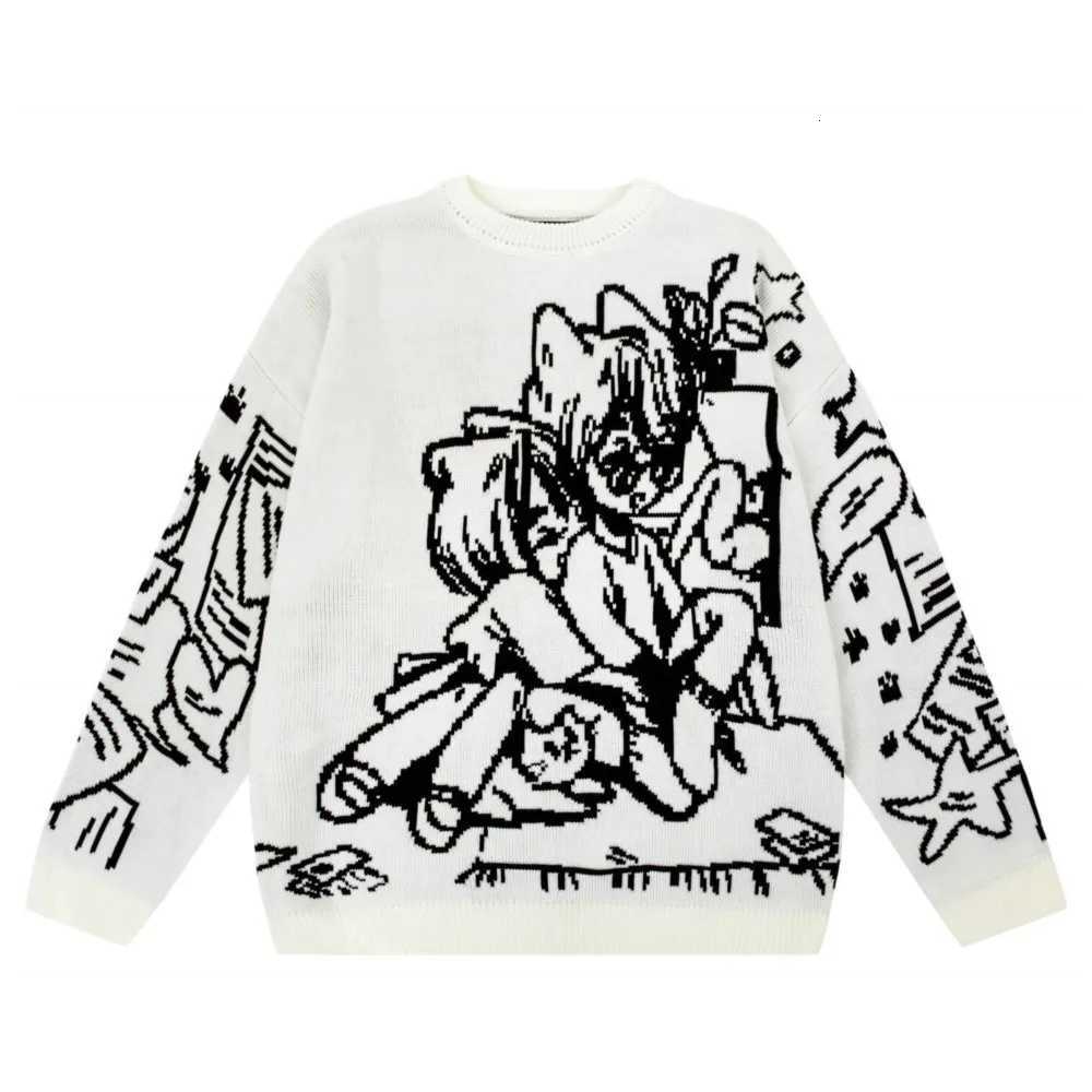 Sweaters Juspinice Men's Vintage Cartoon Knitted Sweaters Men Oversized Women Streetwear Tops Harajuku Pullover Y2k Aesthetic Clothes Goth C260