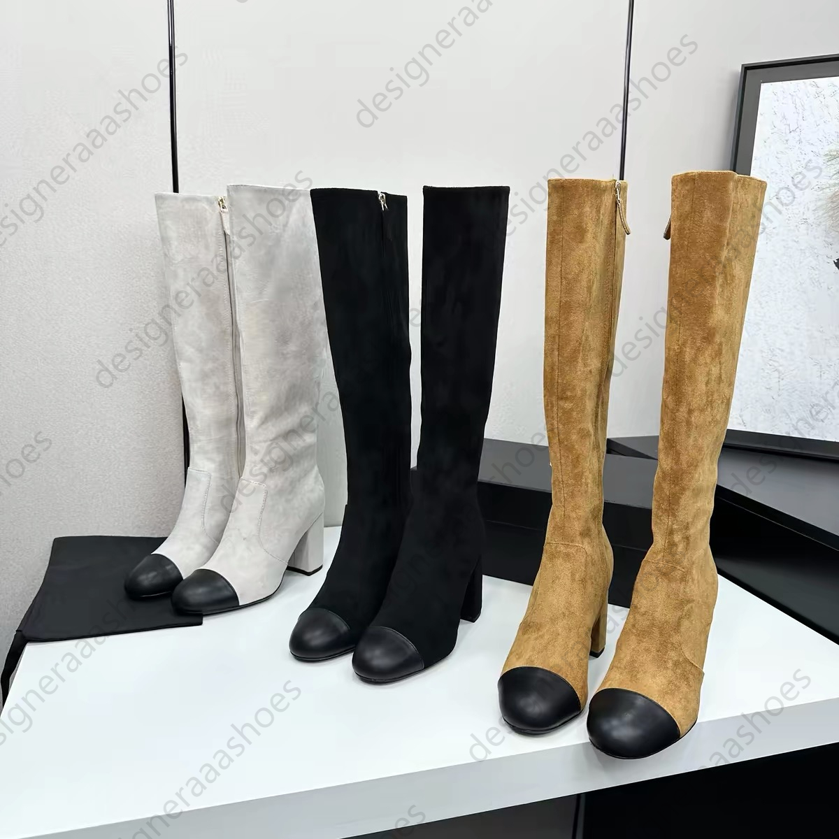 mirror quality classic womens suede boots high boots ankle boots chunky heels winter boots soft real leather knight boot designer fashion long boots