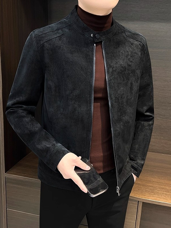Stylish and cool stand-up collar men, autumn 2026 new collection, high-end motorcycle leather jacket for men