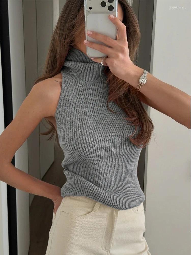 Backless Sleeveless Tank Top 2026 Spring Summer Sexy Figure-Hugging Knit High-Neck Vest For Women