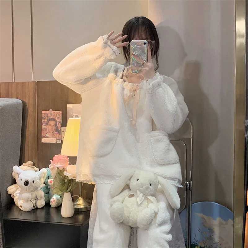 Women's Sleep Lounge Women's Home Clothes Bajama Women Winter Woman Pajamas Fleece-lined Set Flannel Pajamas for Heat Ensembles Pyjama Fem