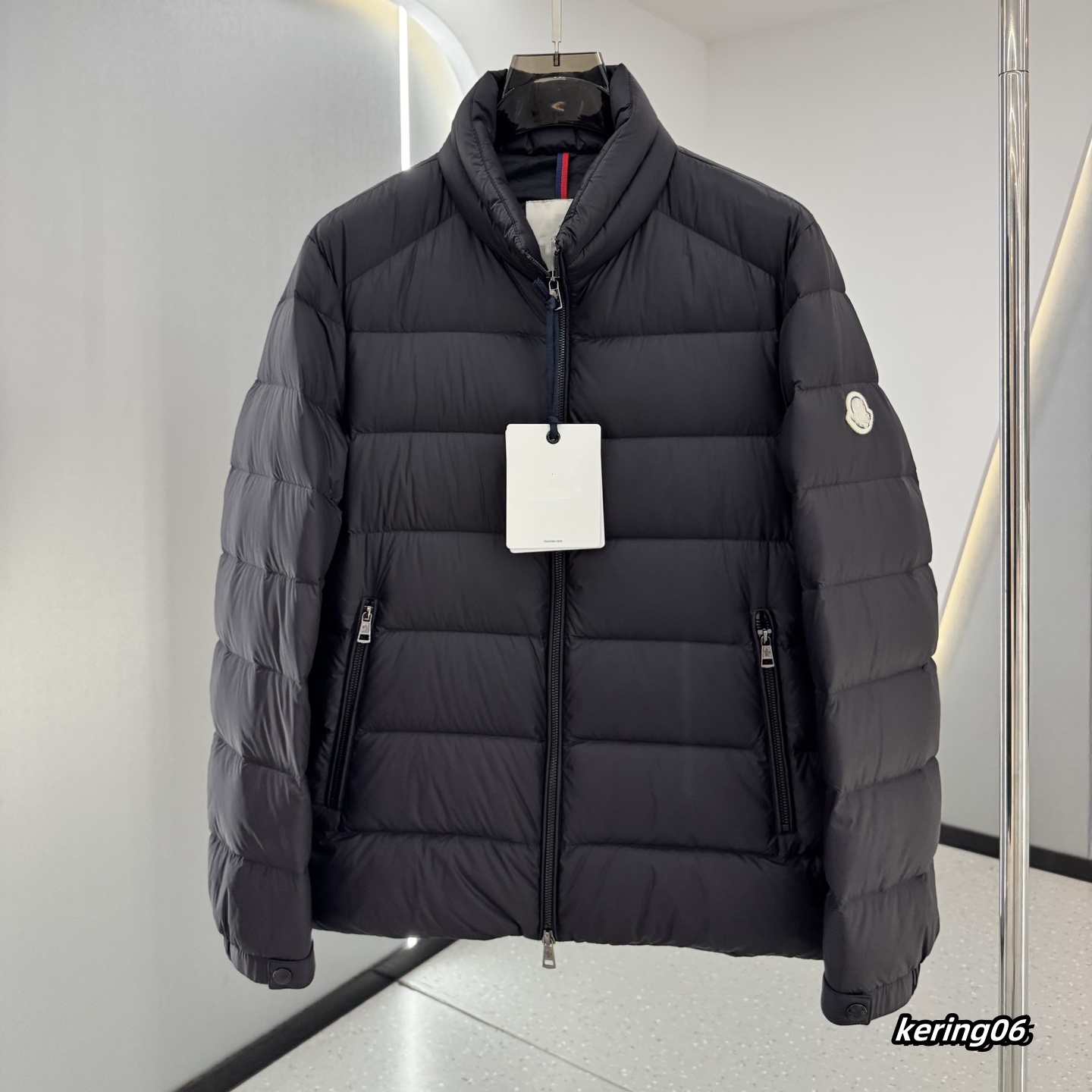 Designer Mens Short Matte Puffer Jacket Stand Collar Zipped Side Pockets Elastic Hem Down Filled Black XXXL