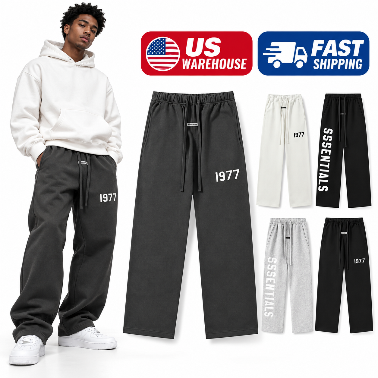 Mens Sweatpants Essential Designer Pants Oversized Baggy Joggers Men Casual Sports Trousers Solid Color Cotton Loose Fit Hip Hop Streetwear Fashion