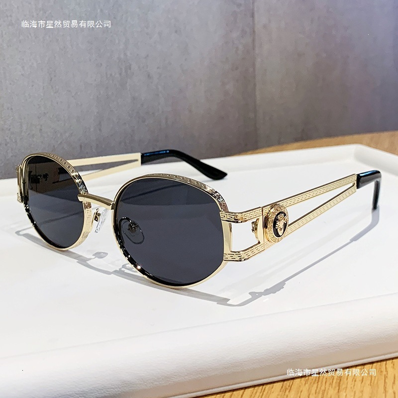 Luxury Brand Designer Sunglasses Icanon's New Cross-Border Retro Metal Oval Small-Frame Sunglasses For Men Women With Hollowed-Out Temples And