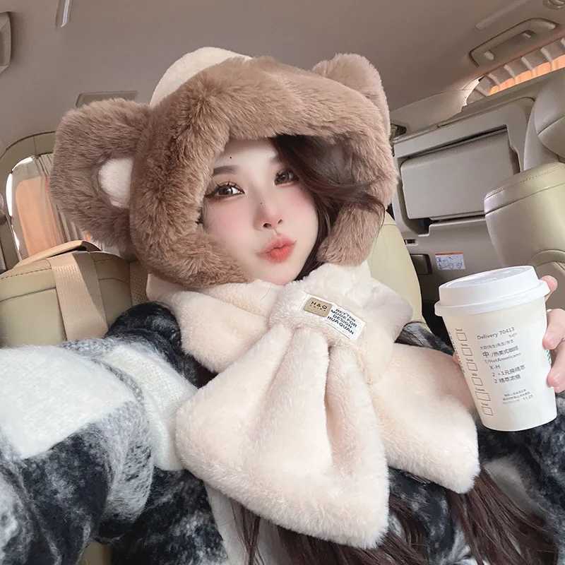 Winter Warm Hat Cute Hat Scarf All-In-One Womens Winter Earmuffs Lei Feng Hat Plush Cycling Warm Ski S2609241NLO