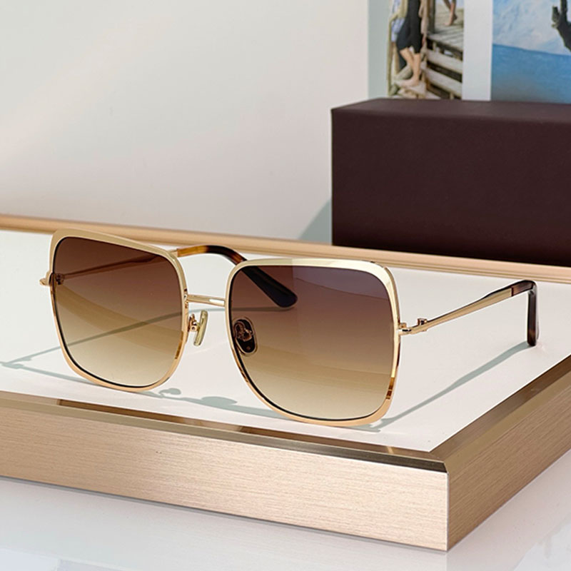 Luxury designer mens sunglasses thin metal full frame brown gradient gold plated lenses square womens sunglasses TF1319 fashion travel retro style U