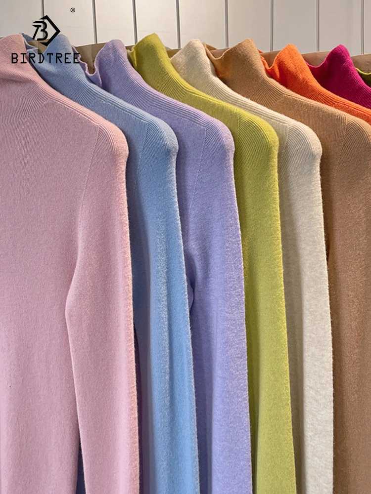 Women's Sweaters BirdTree 100%Sheep Wool Elegant Sweater Women Turtleneck Long Sleeve Seamless Bottom Knit Tops 2026 Summer Autumn T469133QC H2