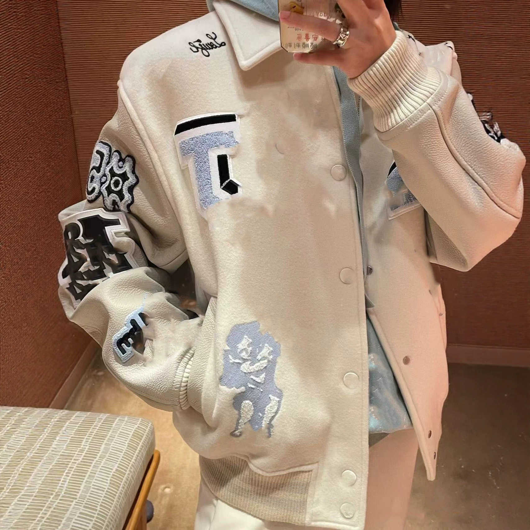 26 autumn and winter rabbit new high-quality wool blend leather jacket baseball uniform for men and women T260924