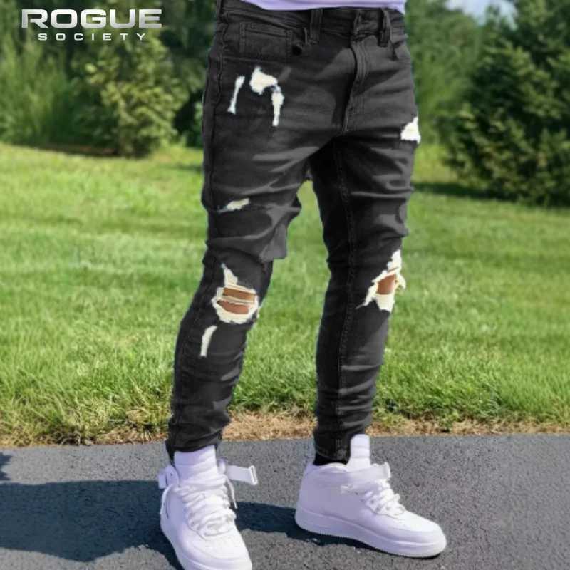 Y2K Vintage Streetwear Men's Ripped Distressed Washed Slim Fit Stretch Denim Jeans Ultra Comfortable Everyday Casual Wear 2026 S2609245Y6G