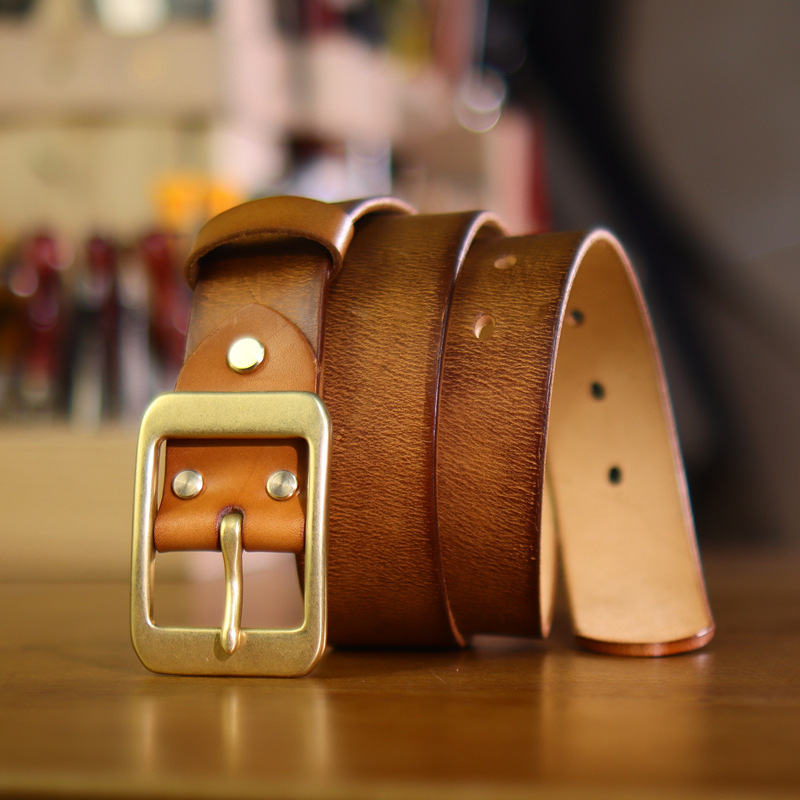 Retro-style, color-washed, top-grain leather with brass buckle, direct from the manufacturer, men's genuine leather, trendy, versatile, and rug