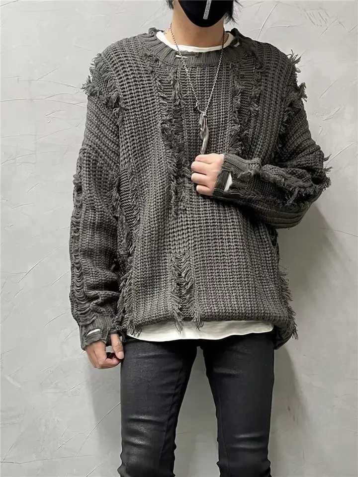 American Men's Sweaters Style Sweater Streetwear Trendy Unique Stitching Ripped Sweater Coat Designer Pullover Couple Casual y2k Top C260923