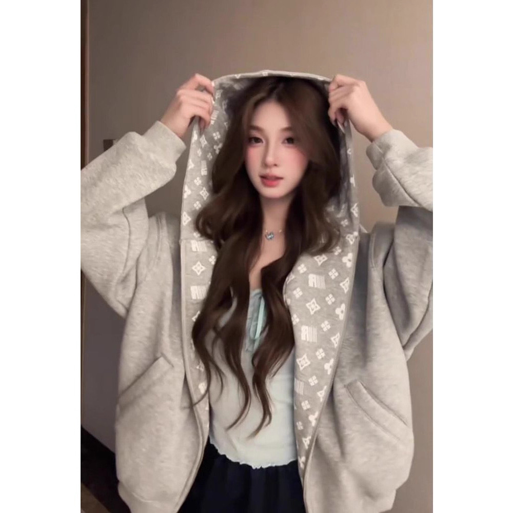 Casual Womens Designer Jacket High-end Classic Print Ins Style Winter Thick Hooded Sweatshirt New Loose Zipper Top Loose Plus Size Suitable For Dail
