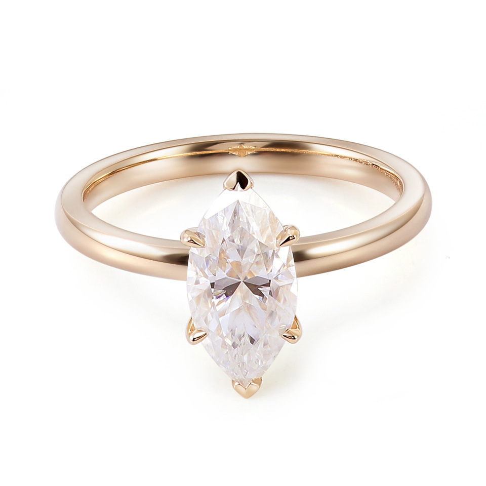 High Quality Custom VVS Marquise 18k Gold Moissanite Ring 6 Prong Classic Solitaire Minimalist Wedding Engagement Fine Jewelry