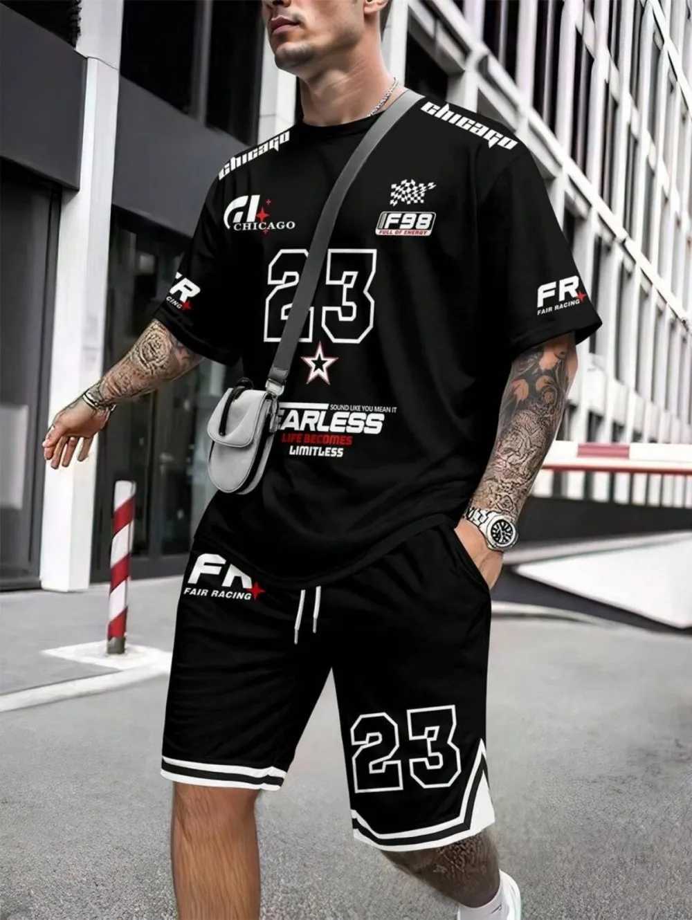 Hot selling summer comfortable men's breathable round neck T-shirt shorts set with digital printing outdoor casual two-piece set T260924