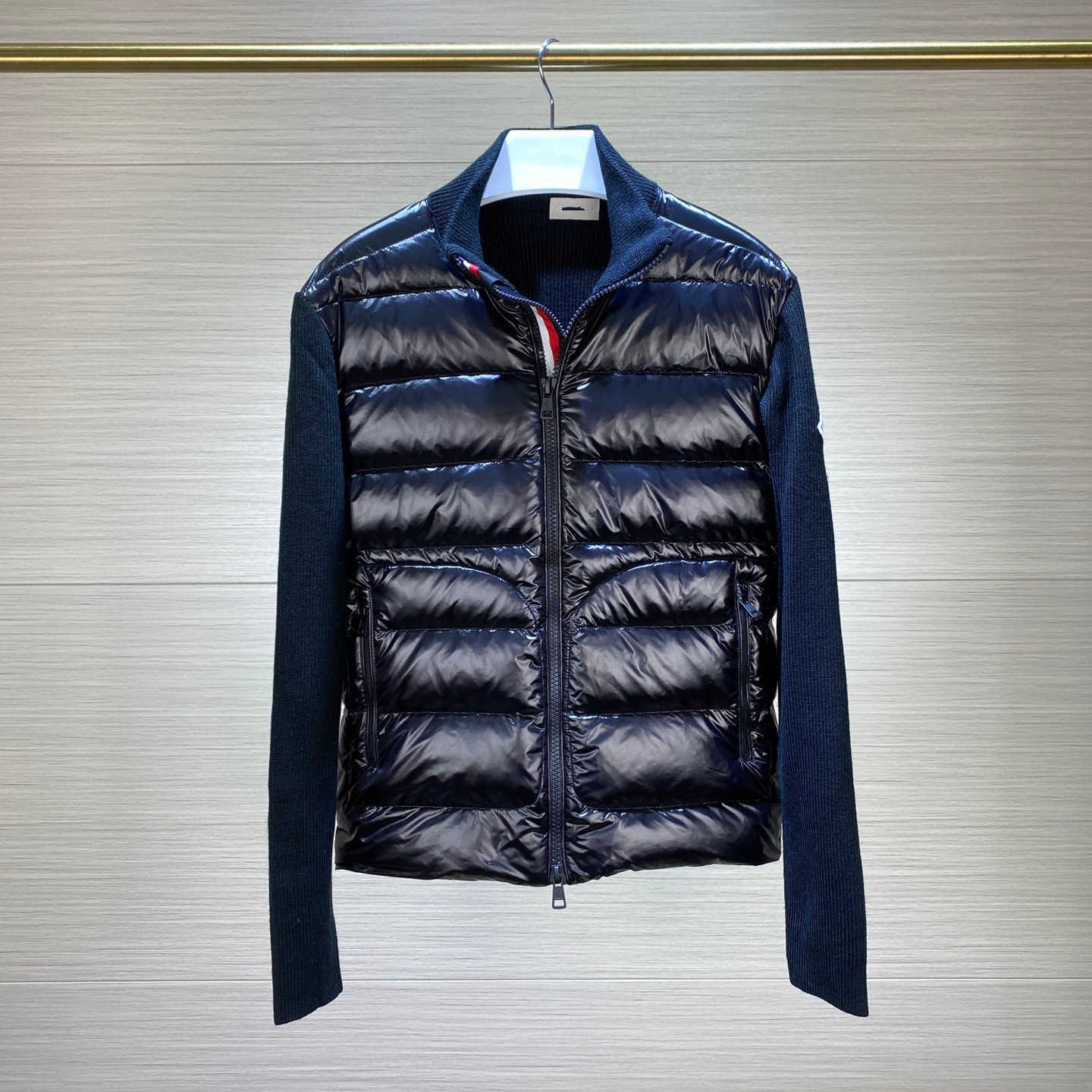 Autumn Winter New Colorful Striped Zipper Stand Collar Jacket Down Jacket Men's Commuter Knitted Spliced Coat T260924