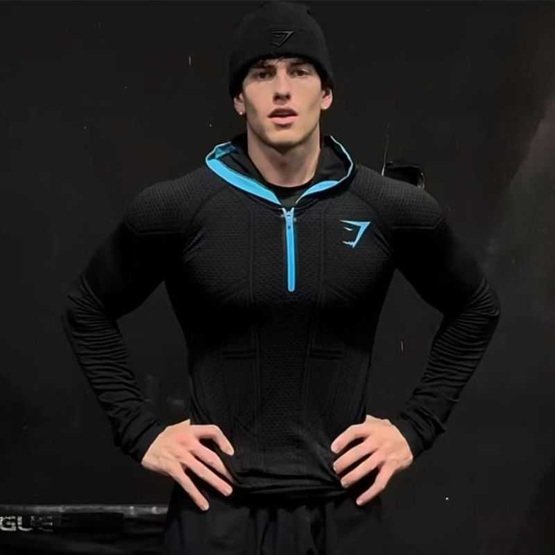 Men's Long Sleeve Autumn Winter Classic Superhero Quick Dry Stretch Hoodie Half Zipper Training Wear T260924