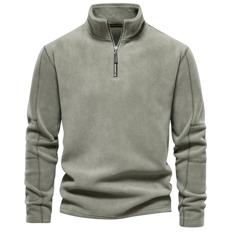 Men Quarter Zip Fleece Pullover Stand Collar Long Sleeve Solid Color Warm Sweatshirt Casual Autumn Winter Base Layer Top