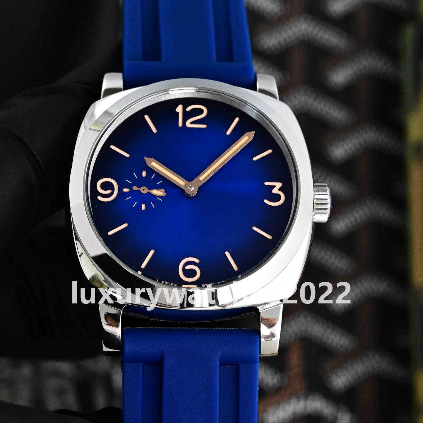 Designer 44mm Men Watches Automatic mechanical watch Black blue gradient dial Leather rubber strap Pam sapphire crystal Men's Wristwatches