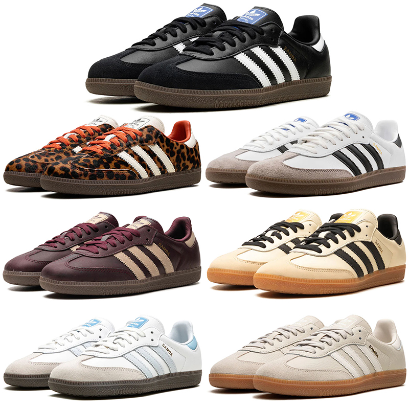 Adidas Samba OG Wales Bonner womens sneakers comfortable outdoor versatile leather running shoes classic black white silver leopard point men women