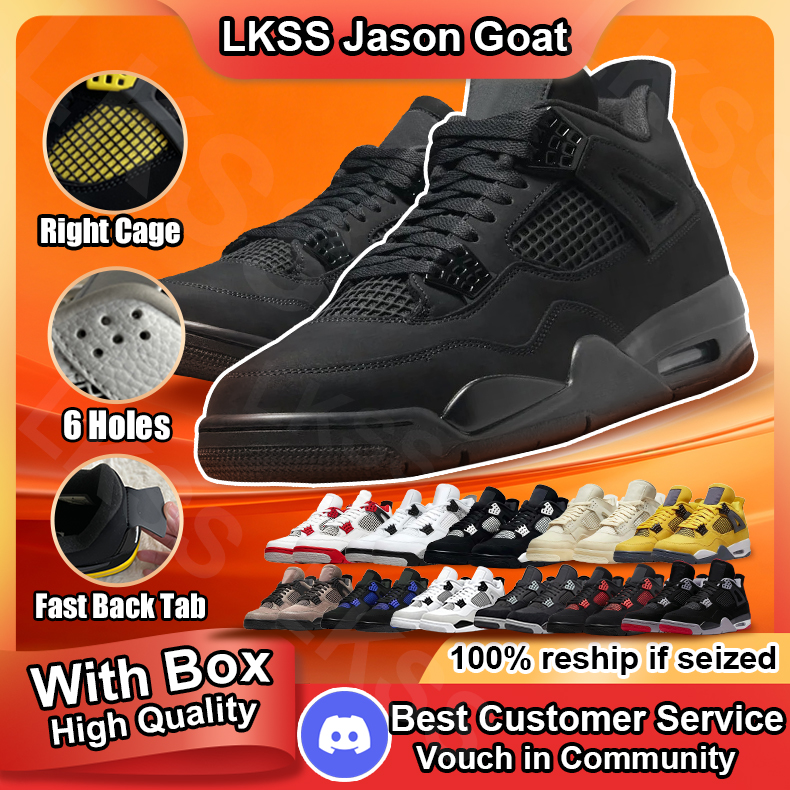 Jason LKSS High Quality Mens Womens Basketball Shoes 4 4s Black Cat Sneakers Military Rare Laser Sail navy White Cement Oreo Cool Grey University Bl