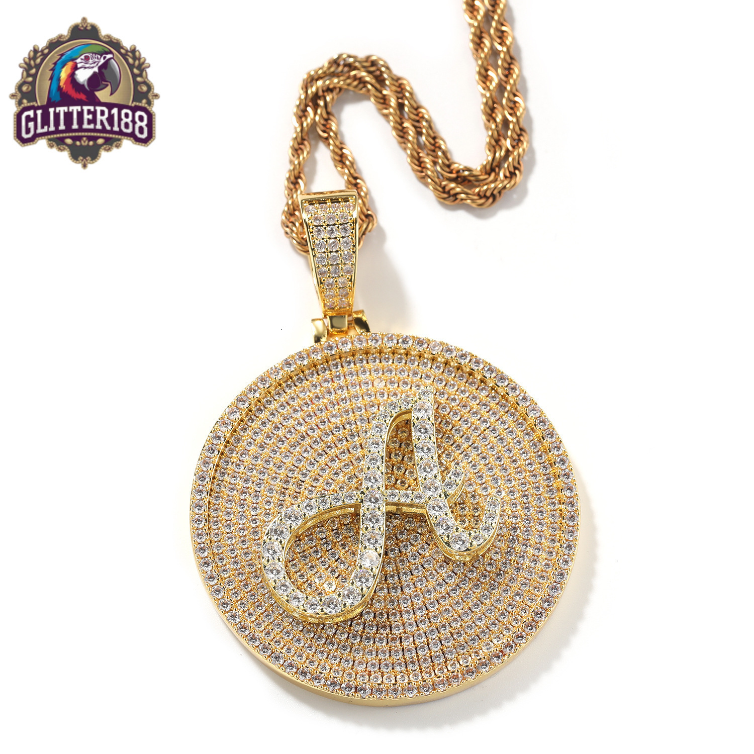 Custom 24-letter Hip-Hop Pendant Necklace with 18K Gold Plated and Silver Plated Link Chain Moissanite Main Stone for Male