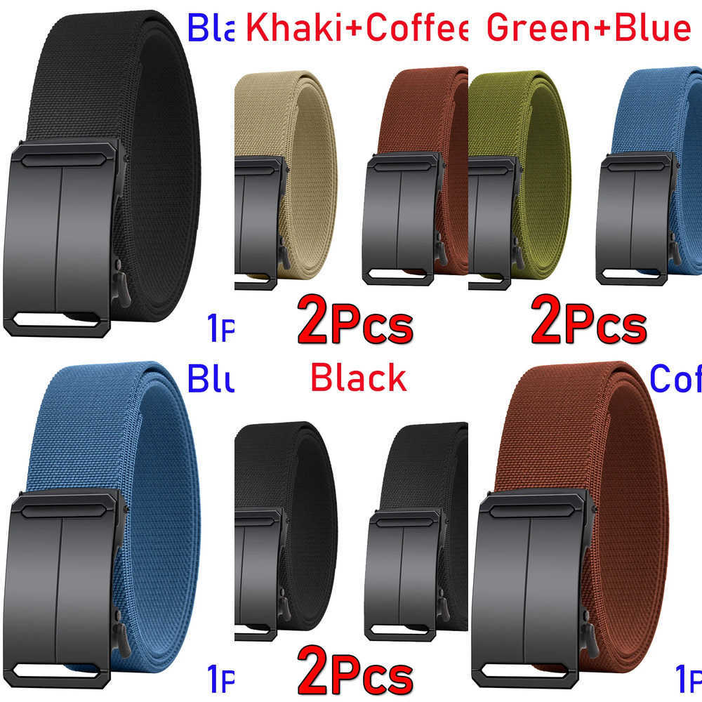 Metal Automatic Buckle Belts Elastic Canvas Belt for Men Durable Stretch Tactical Waistband for Outdoor Training Hunting Casual Pants J260923