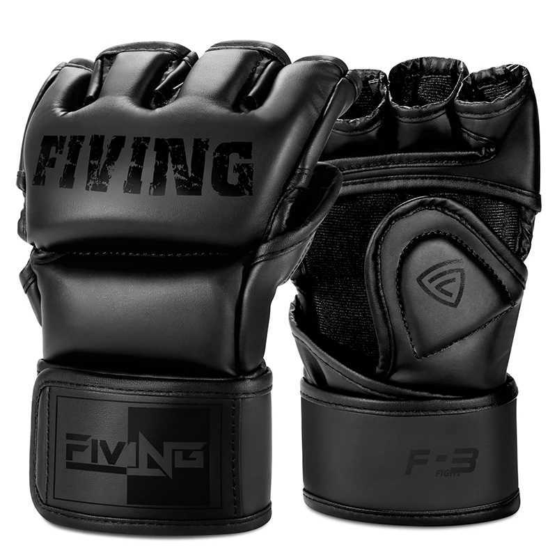 Protective Gear FIVING Half Finger Boxing Gloves PU Leather MMA Fighting Kick Boxing Gloves Karate Muay Thai Training Workout Gloves Men Q260923