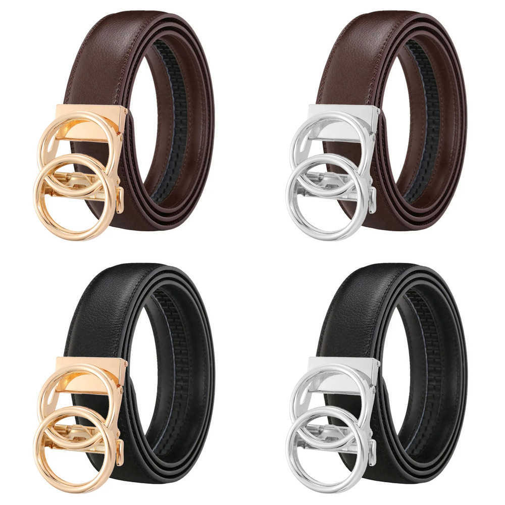 2025 Double Ring Belts Automatic Buckle Belt Men's Leather Belt Cowhide Fashionable and Simple Belt Gold and Silver Alloy Buckle Belt J260923