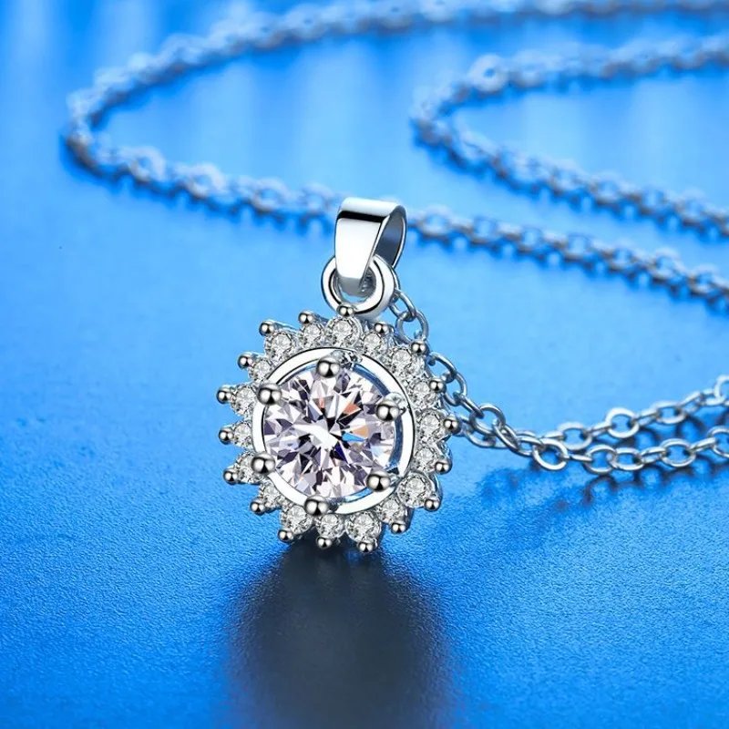925 Sterling Silver Zircon Pendant Necklace Classic Wedding Jewelry for Women