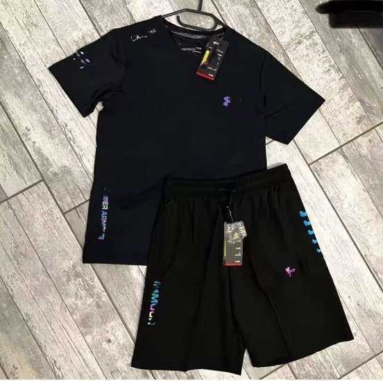 Round-neck ice silk quick-dry short-sleeve men's T-shirt set casual moisture-wicking high-elasticity training wear T260924