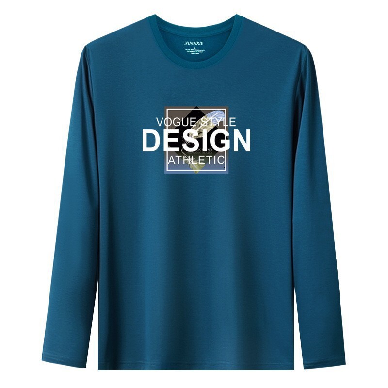 Men's long-sleeved T-shirt, suitable for spring autumn, loose fit, plus size, trendy, with letter print, casual, round neck, and designed as an