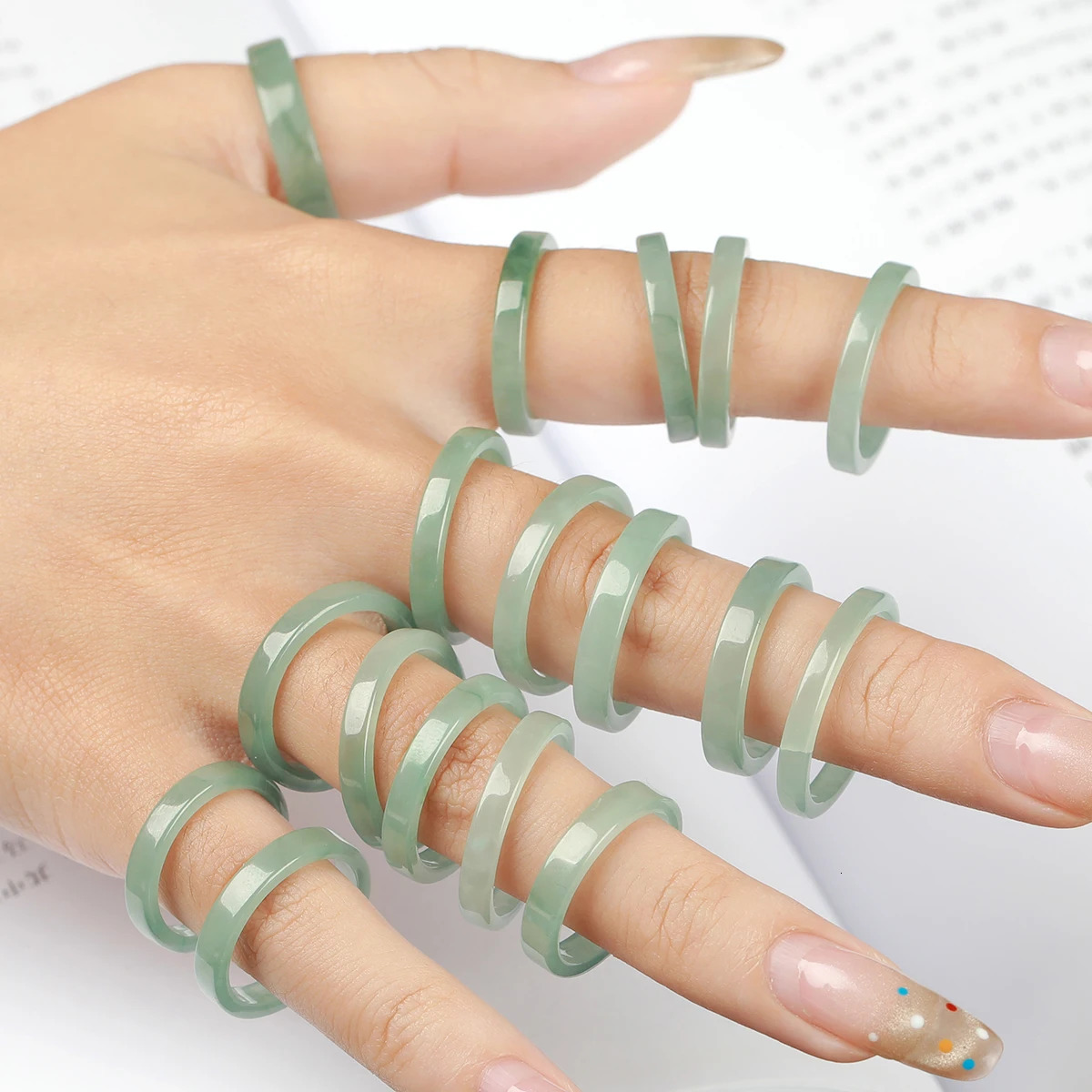 5Pcslot Genuine Natural Stone Guatemala Jadeite Blue Water Hard Ring Fashion Charm Women Ice Jade Ring Jewelry Festival Gifts 260921