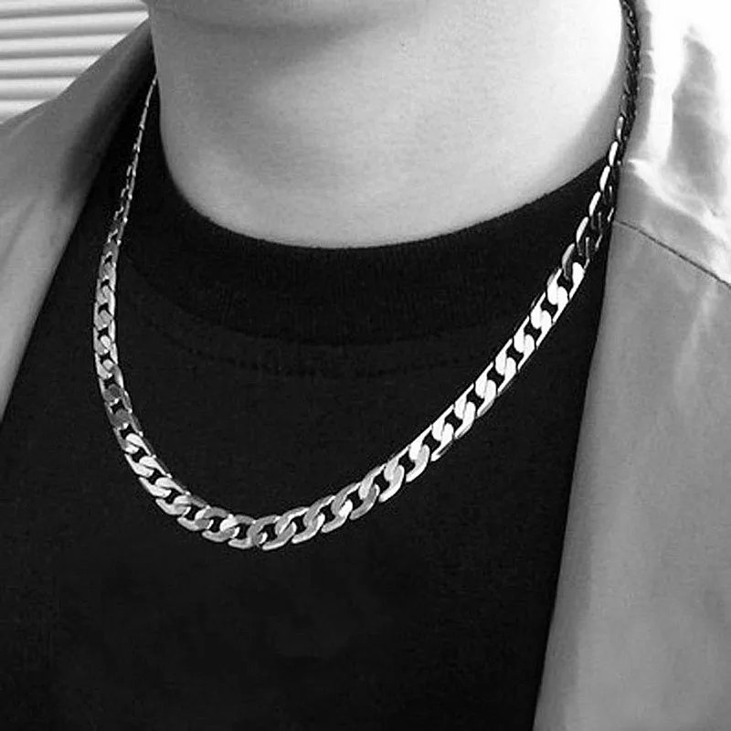Flat Cuban Chain Necklace Men 925 Sterling Silver 4MM 6MM 8MM 10MM Width