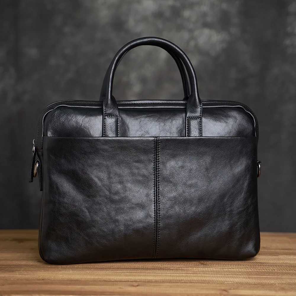 Briefcases ZRCX Genuine Leather Briefcase Men Bag Business Handbag Male Laptop Shoulder Bags Black Tote Natural Skin Briefcase H260923