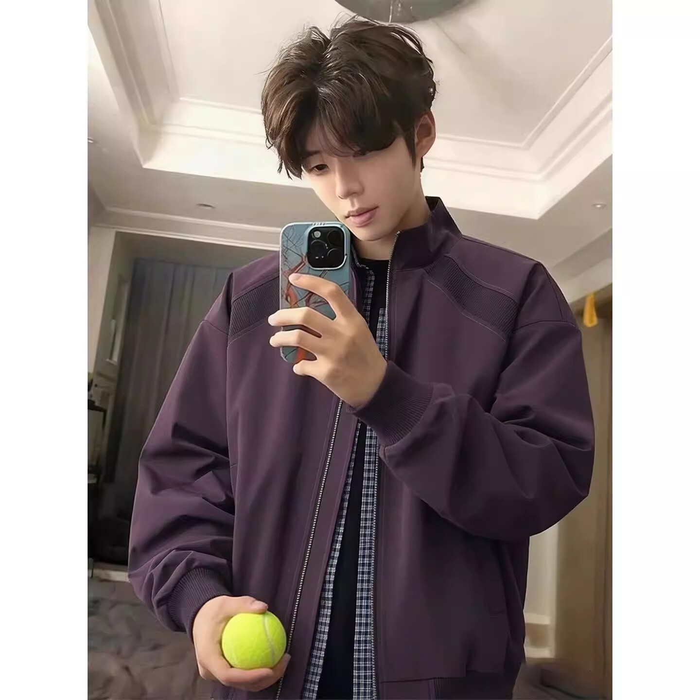 cleanfit purple deconstructed standup collar flight mens spring shortstyle baseball jacket american workwear outerwear