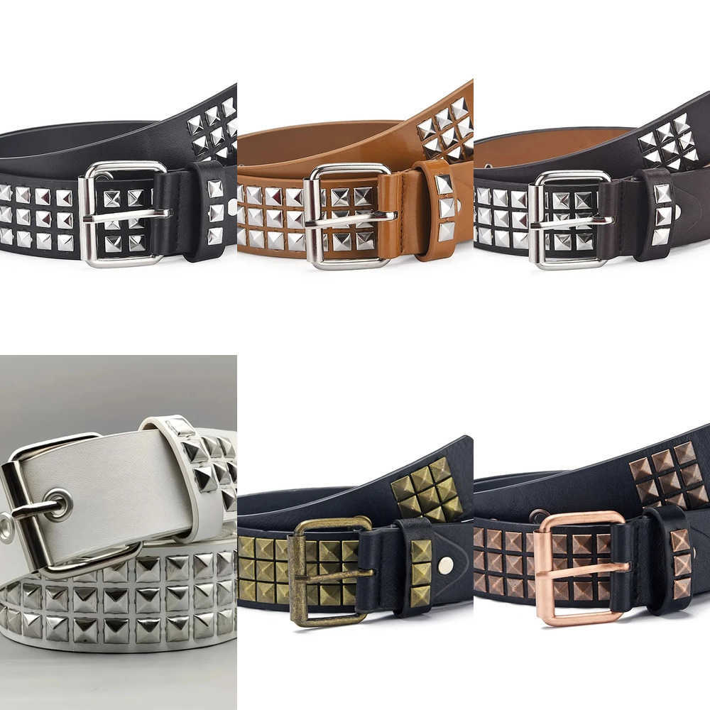 2024New Square Bead Belts Rivet Belt Metal Pyramid Belt Men and Women Punk Hardware Jeans Belt Y2K Belt Designer Belt Women's Belts J260923