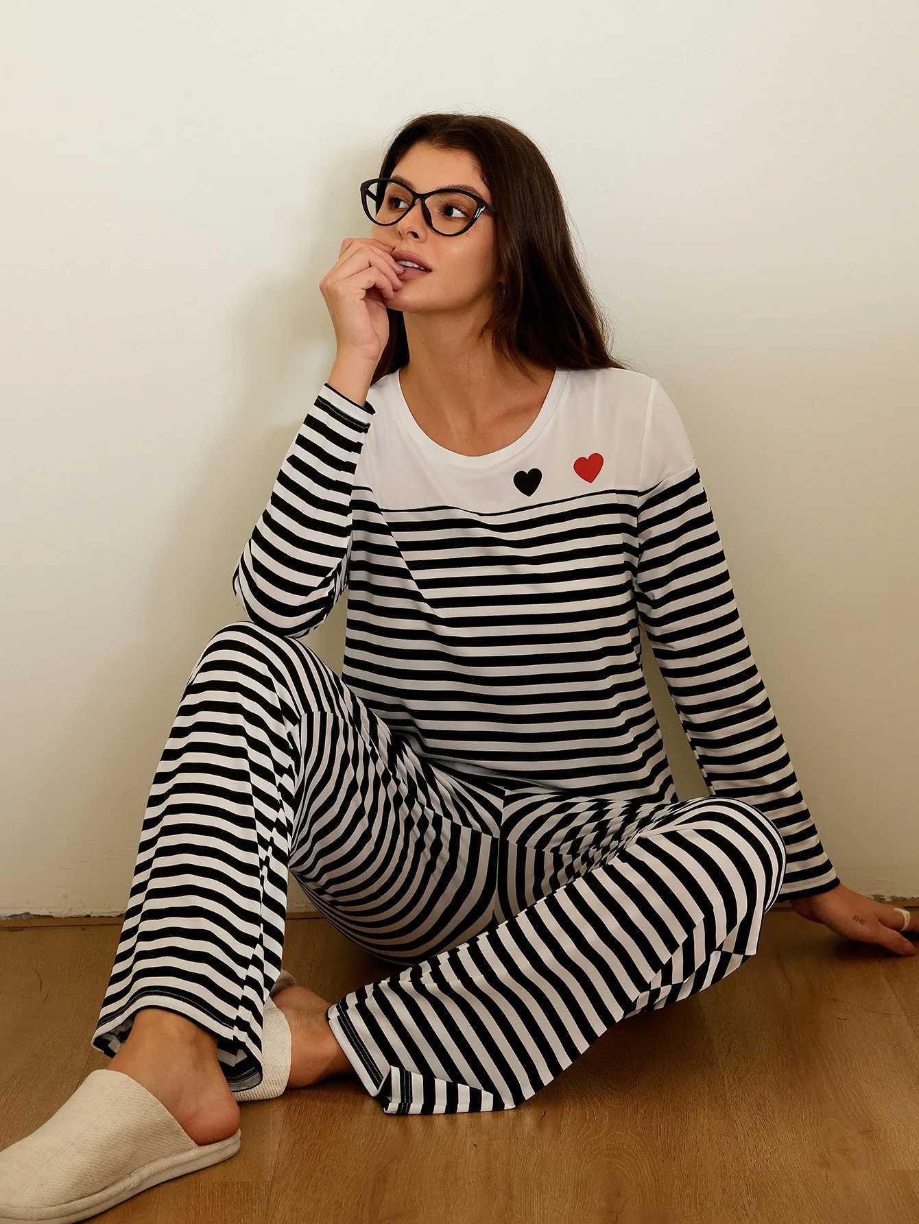Women's Sleep Lounge Spring and Summer Women's Pajama Set Stylish and Simple Comfortable and Fashionable Striped Print Long-Sleeve Long-Pa