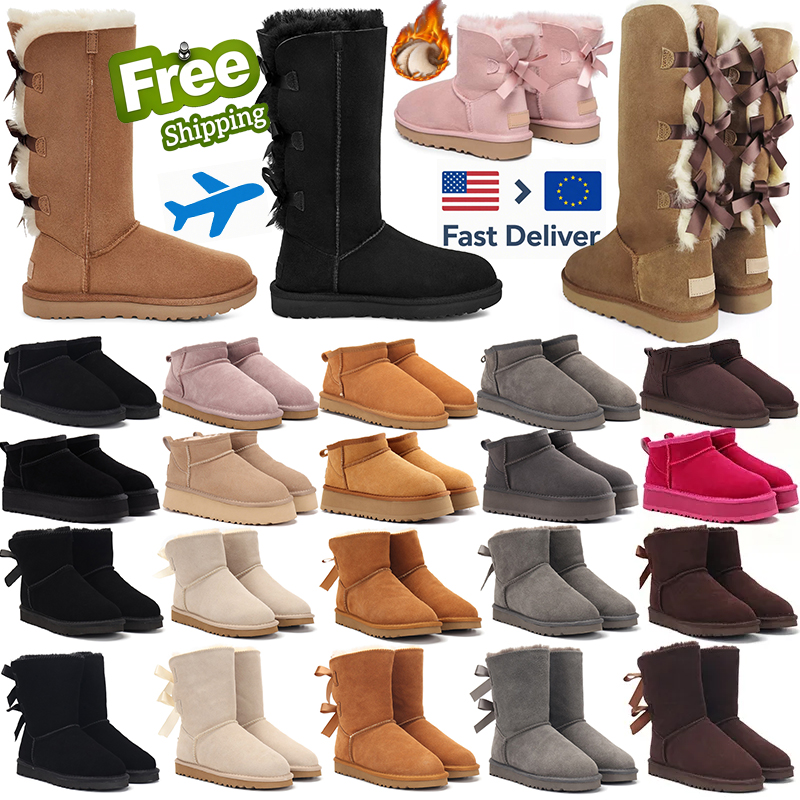 free shipping with box designer boot tasman mini platform winter snow tazz slippers fur chestnut ankle girl knee short bow women Original wool slipp