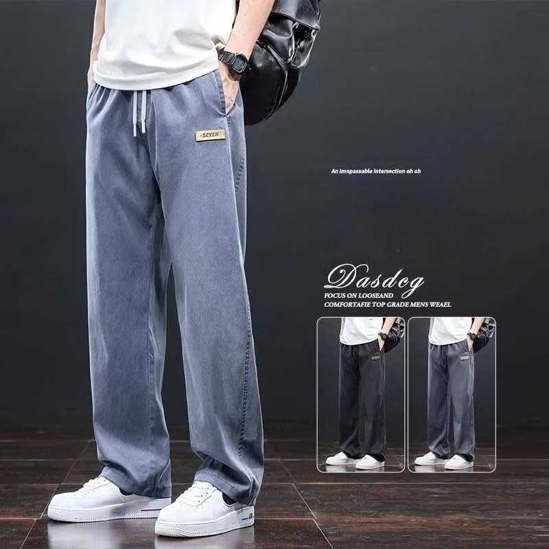 Men's Jeans Men's Lyocell Casual Pants Summer Thin Breathable Elastic Waist Drawstring Loose Straight Trousers Korean Streetwear Cool Pant