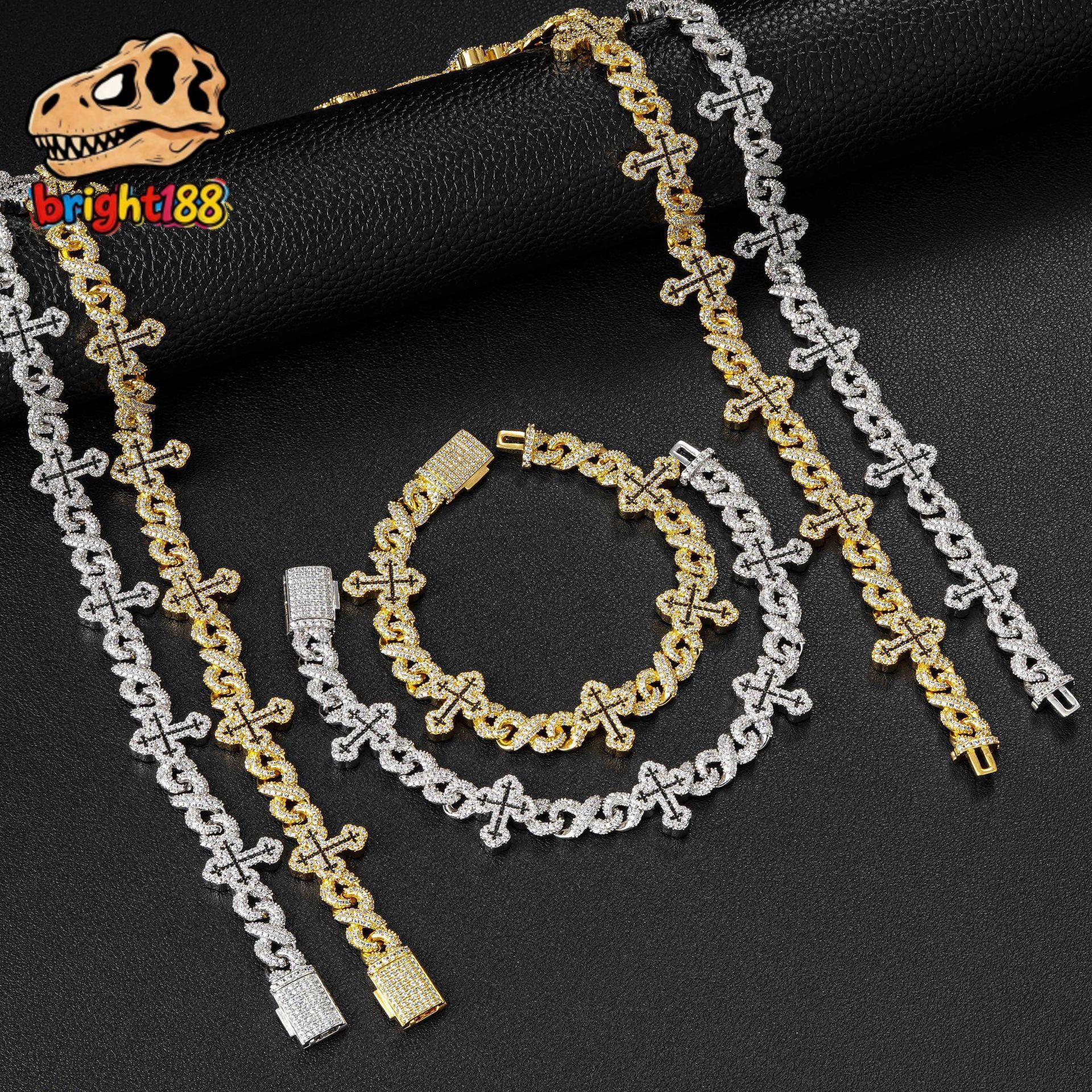 Full Moissanite Cross Pendant Necklace with Infinity Cuban Links for Men Urban Rapper Jewelry Custom Packaging Available