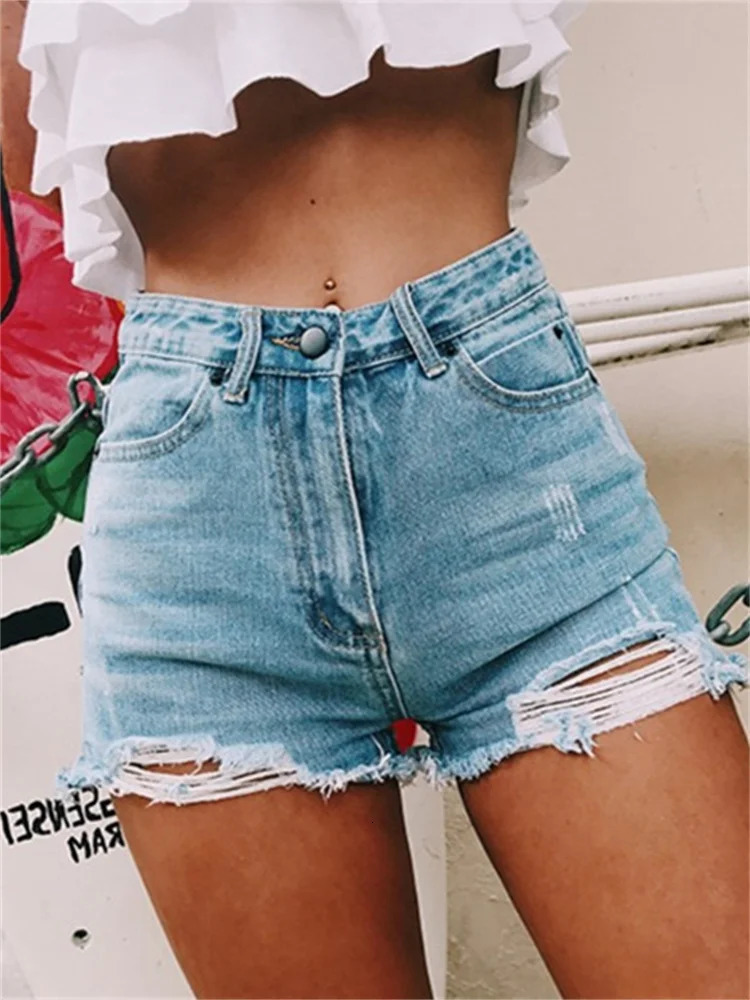 Womens Short Jeans High Waist Classic Holes Shorts Summer Casual Denim Pants 260928