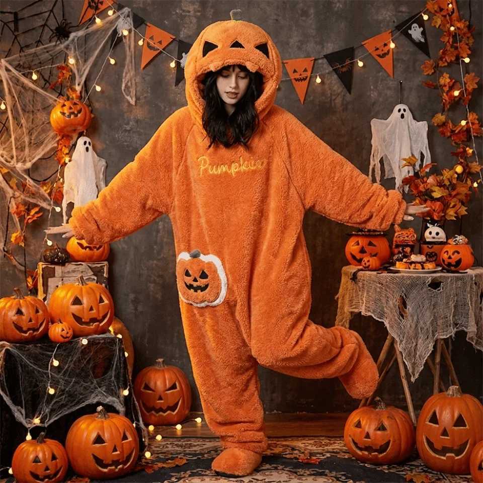 Lounge Women's Sleep Warm Pumpkin Integrated Pajamas Funny Frog Pig Cartoon Animal Sleepwear Thick Coral Fleece Thickened Lined Cosplay Costume