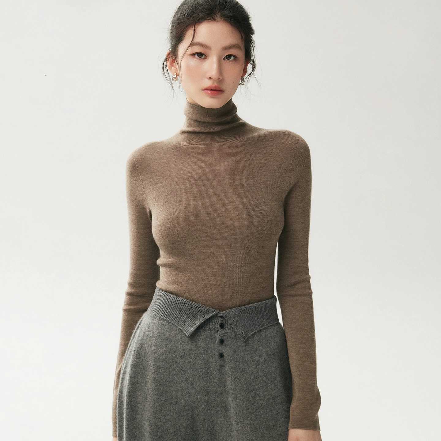 Women's Sweaters CHICUU Women 100% Worsted Wool Pullover Sweater Autumn Winter Basic Turtleneck Pullover Wool Knitwear Long Sleeve Clothes Tops