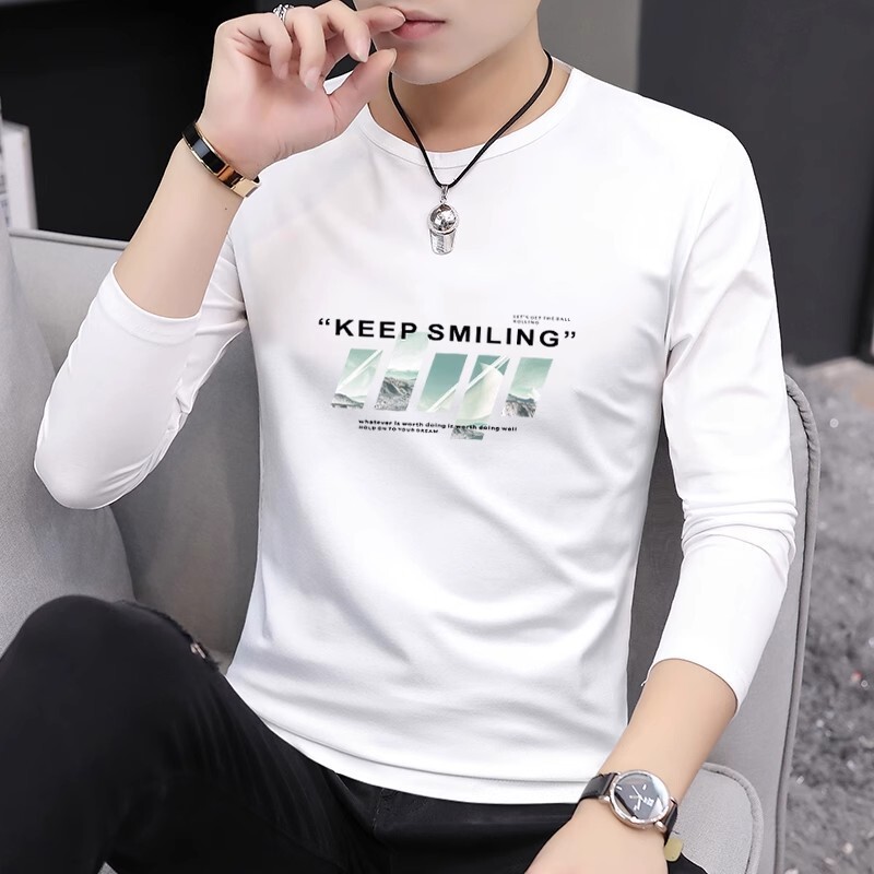 Men's round-neck long-sleeve T-shirt, 2025 new casual, slimming, suitable for spring and autumn, Korean style, body-hugging fit, trendy on Inst