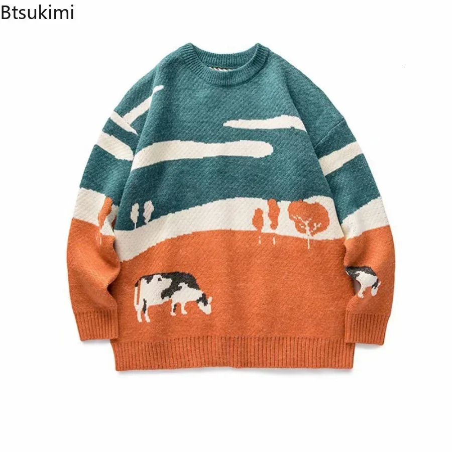 2026 Autumn Winter Men Cows Vintage Sweaters Pullover Mens O-Neck Korean Fashions Sweater Casual Harajuku Clothes Knitted 260923