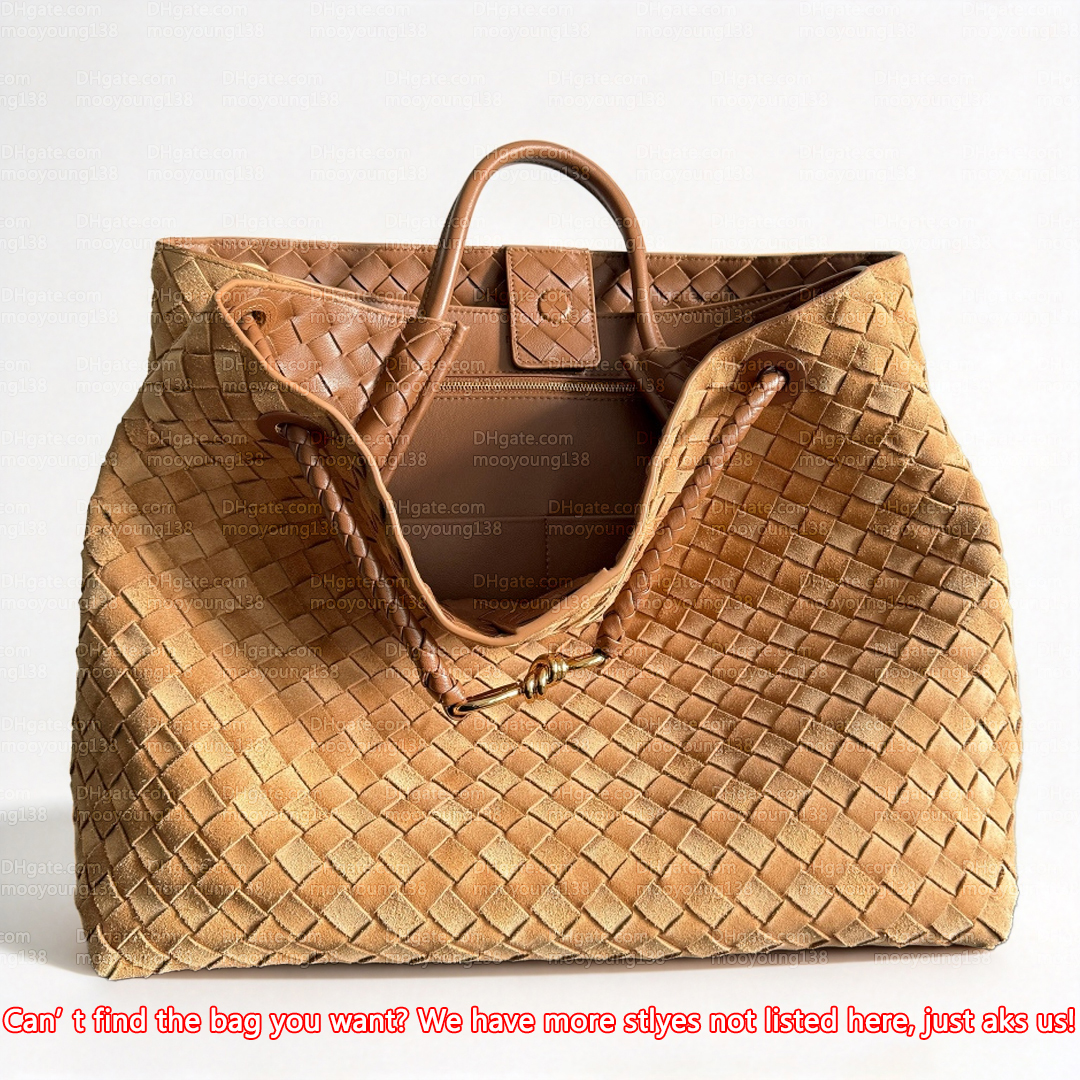 12A Premium Mirror Quality Designer Bag Andiamo Large Tote Woven Handbags for Women Intrecciato Nappa Leather Amber Brown Suede Weaving Drawstring C