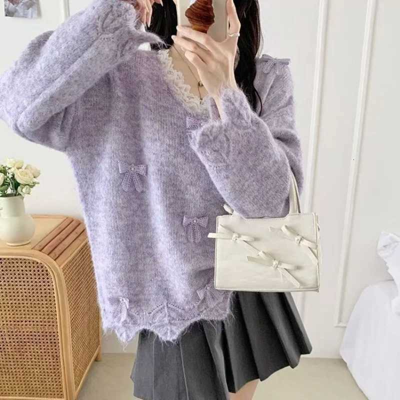 Women's Sweaters Round Neck Pullover Bow Fashionable Commuter Versatile Knitted Sweater Long-sleeved Top H260923