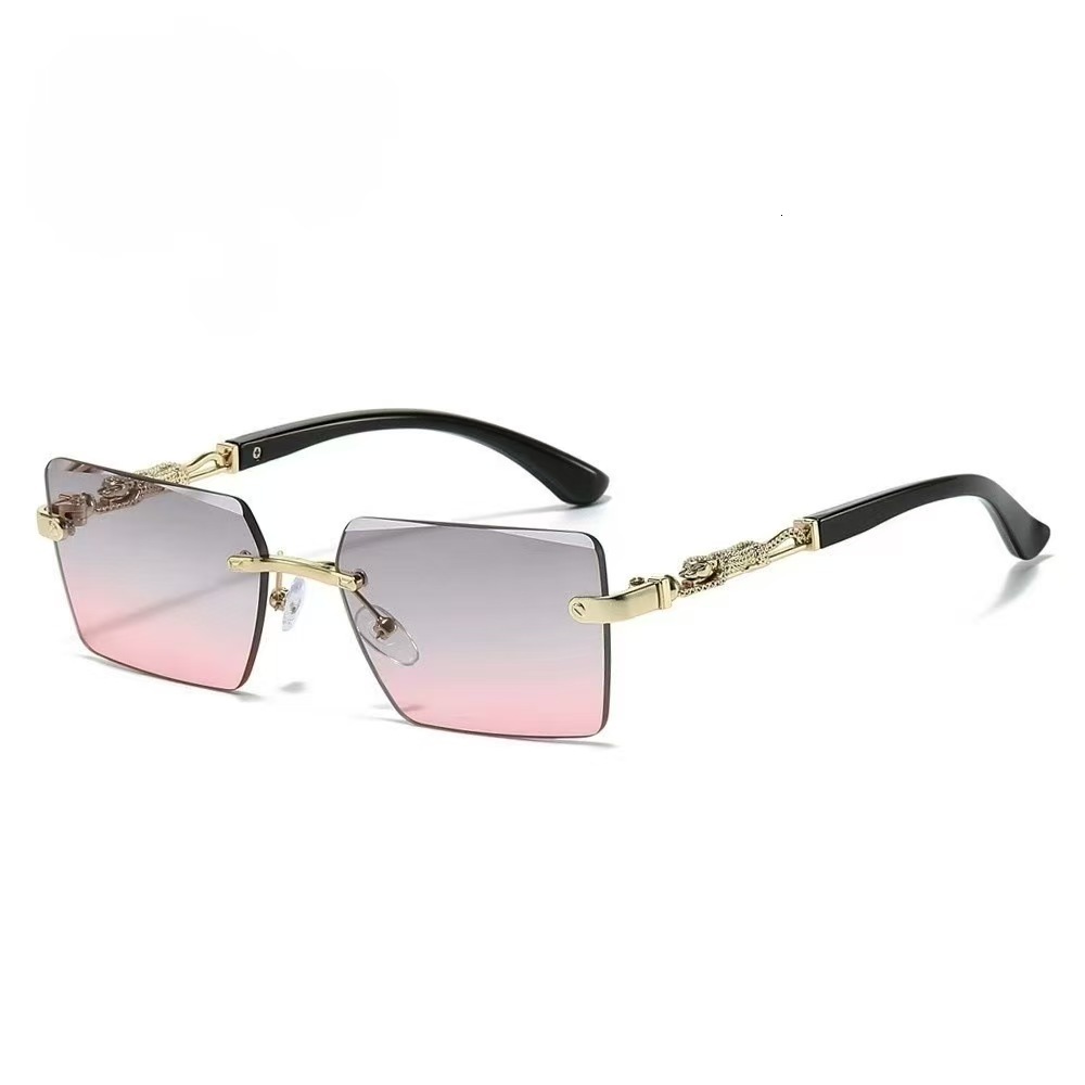 Vintage Brand Designer Sunglasses 2024 New Square Fashion European And American Style Frameless Leopard Decoration Personality Cut Edge PC Lens Sung
